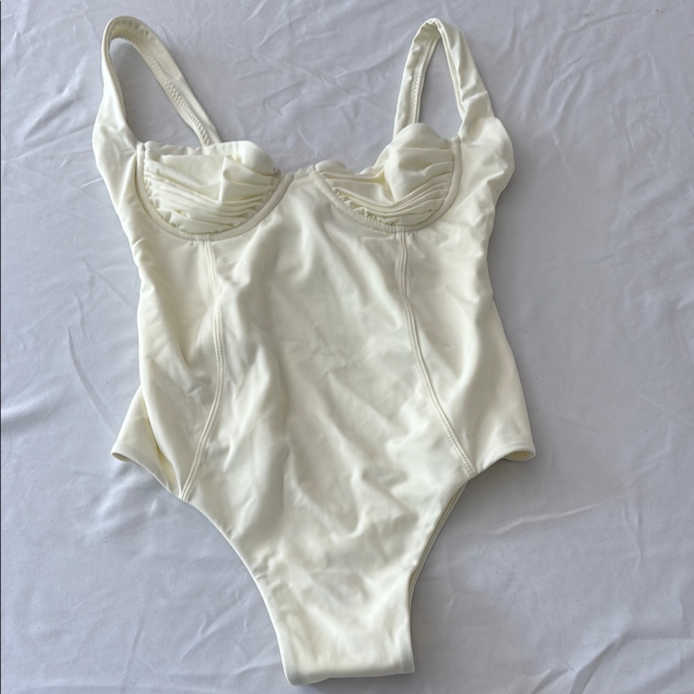 PALM LADIES IVORY One Piece Bustier Top SWIMSUIT-2-EUC
